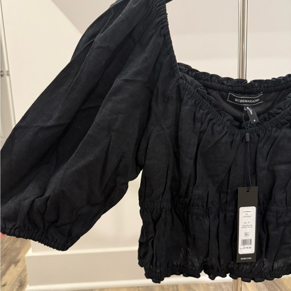 BCBG | Black Puff Sleeve Crop Top Small - Picture 2 of 9